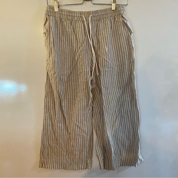 beachlunchlounge Pants - BeachLunchLounge linen blend tan neutral striped wide leg pants small